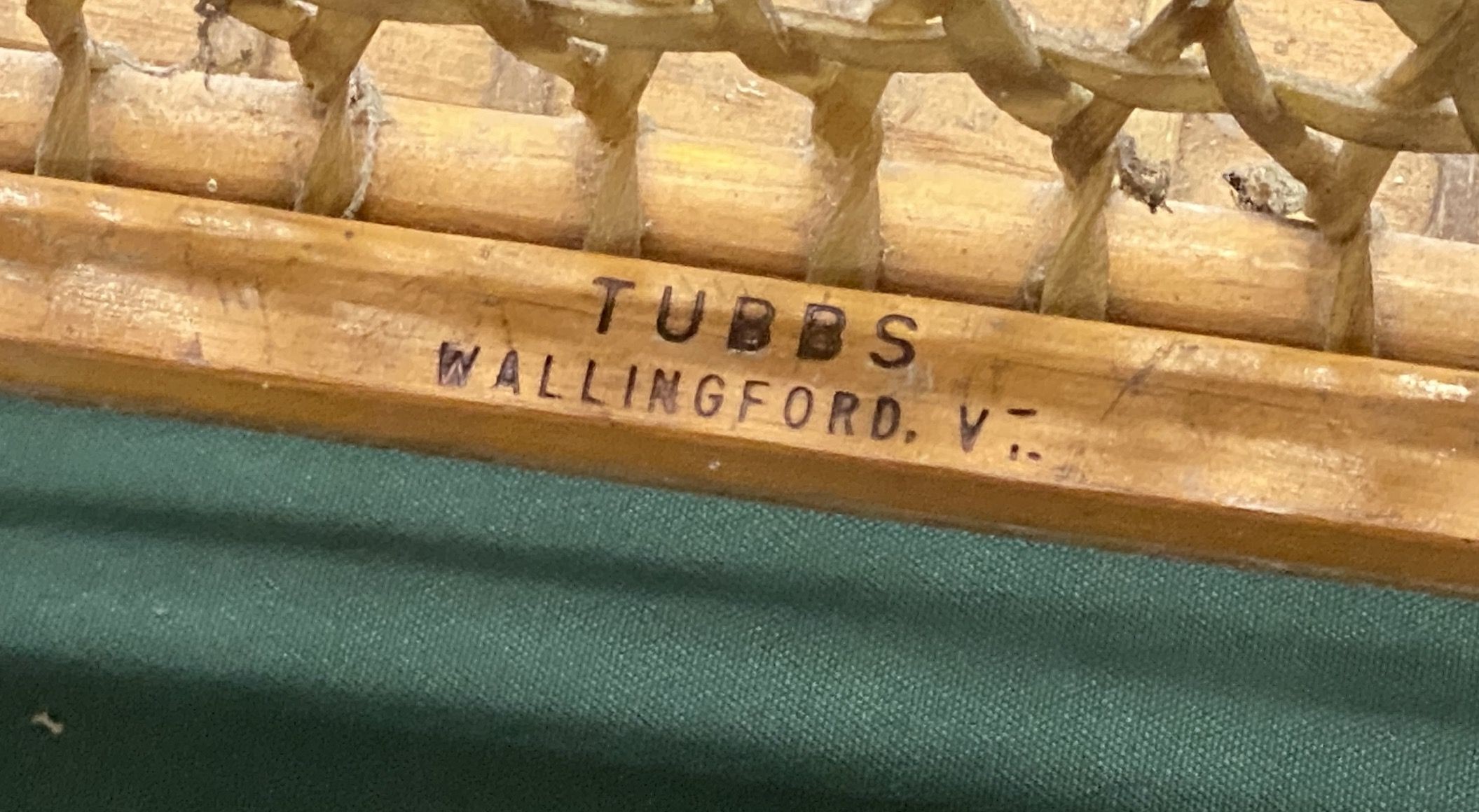 A set of four vintage American bentwood and animal gut folding canoe seats by Tubbs of Wallingford, width 40cm, depth 52cm, height 60cm